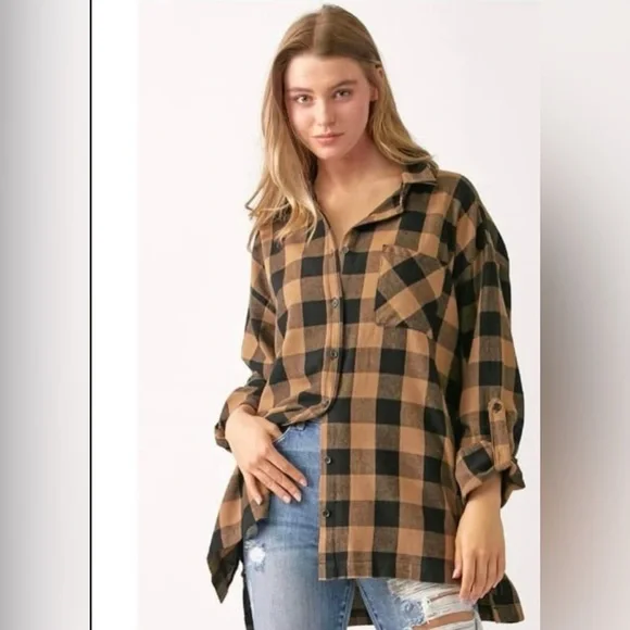 NWT Shop Talulah Noelle Green Black Buffalo Plaid Flannel Top Small - Picture 3 of 3